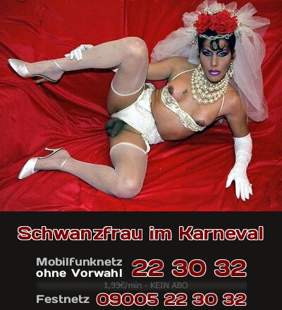 Schwanzfrau im Karneval Was willst Du im Karneval noch mehr, als unter der Tarnung Deiner Verkleidung total verrückte Sachen auszuprobieren? Wie wäre da Sex mit einer Schwanzfrau?